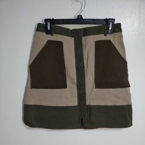 Anthropologie Holding Horses Sz 6 Front Zip Utility Skirt Khaki Pockets